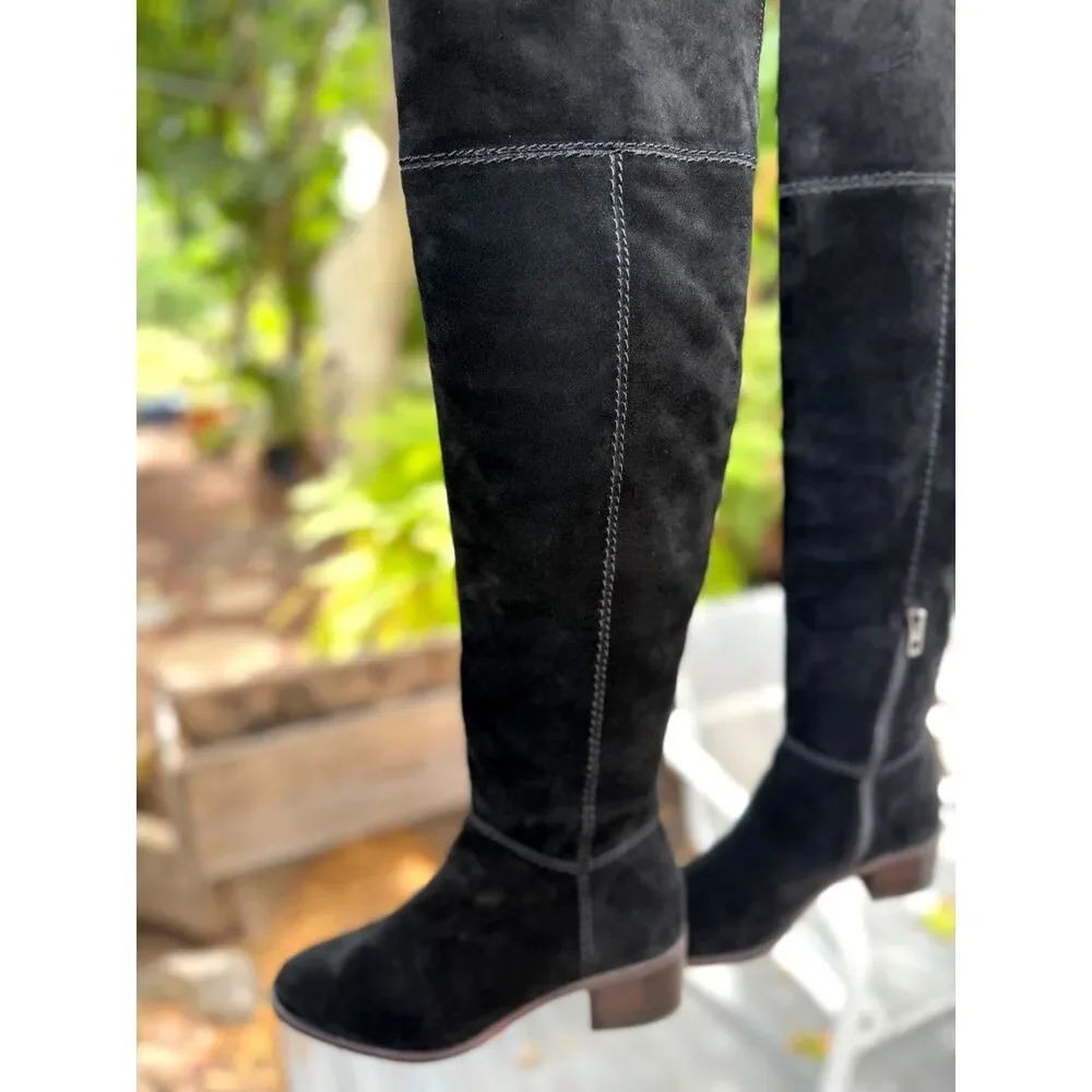 Coach Lucia Black 100% Suede Leather Over The Knee 1.75” Heel Tall Boots SZ 6.5